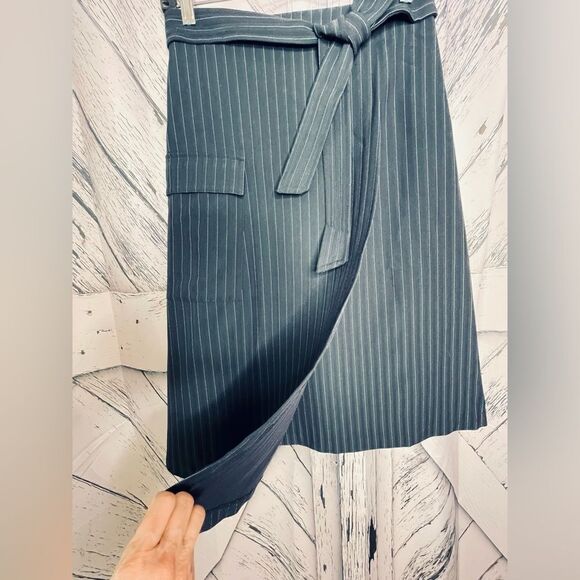 Prologue Striped Wrap Skirt Belt Asymmetric Hem 6 - Picture 2 of 8